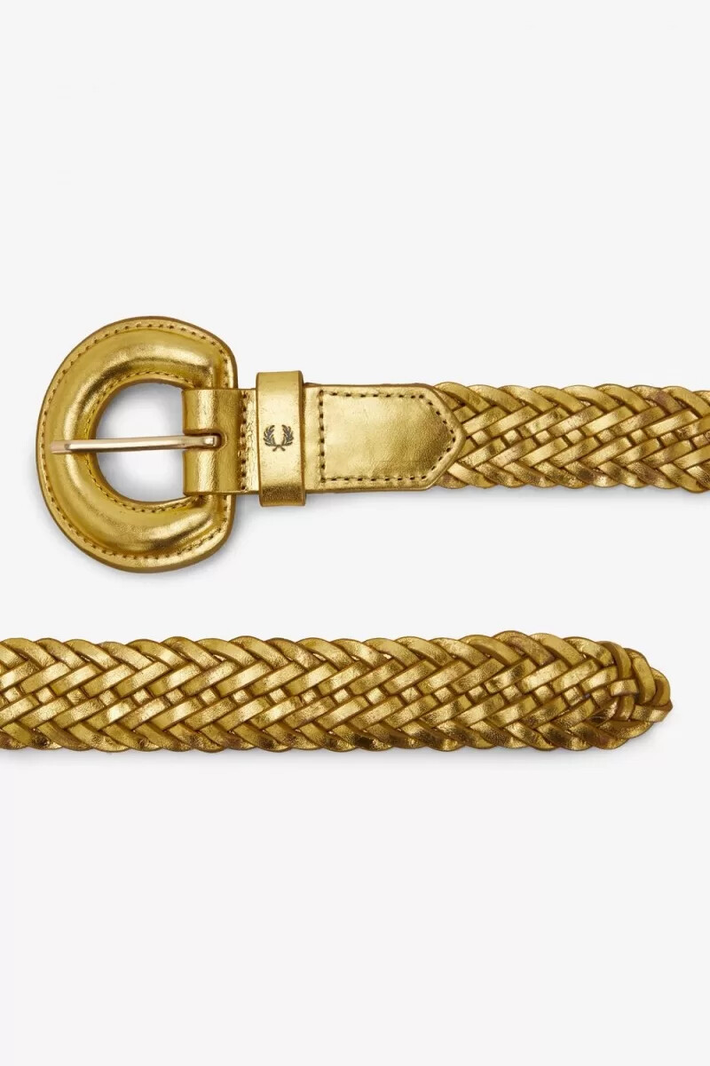 fred perry vävda läderbälten dam guld