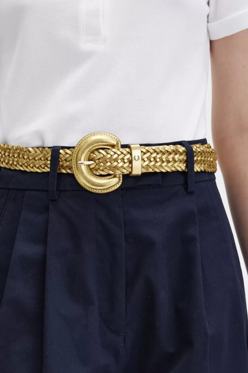 fred perry vävda läderbälten dam guld