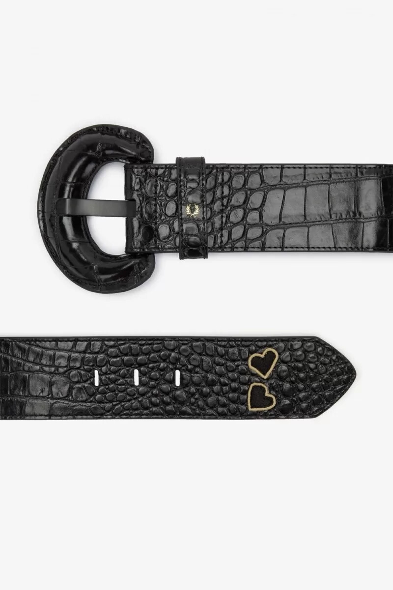 fred perry elastiska läderbälten dam svarta