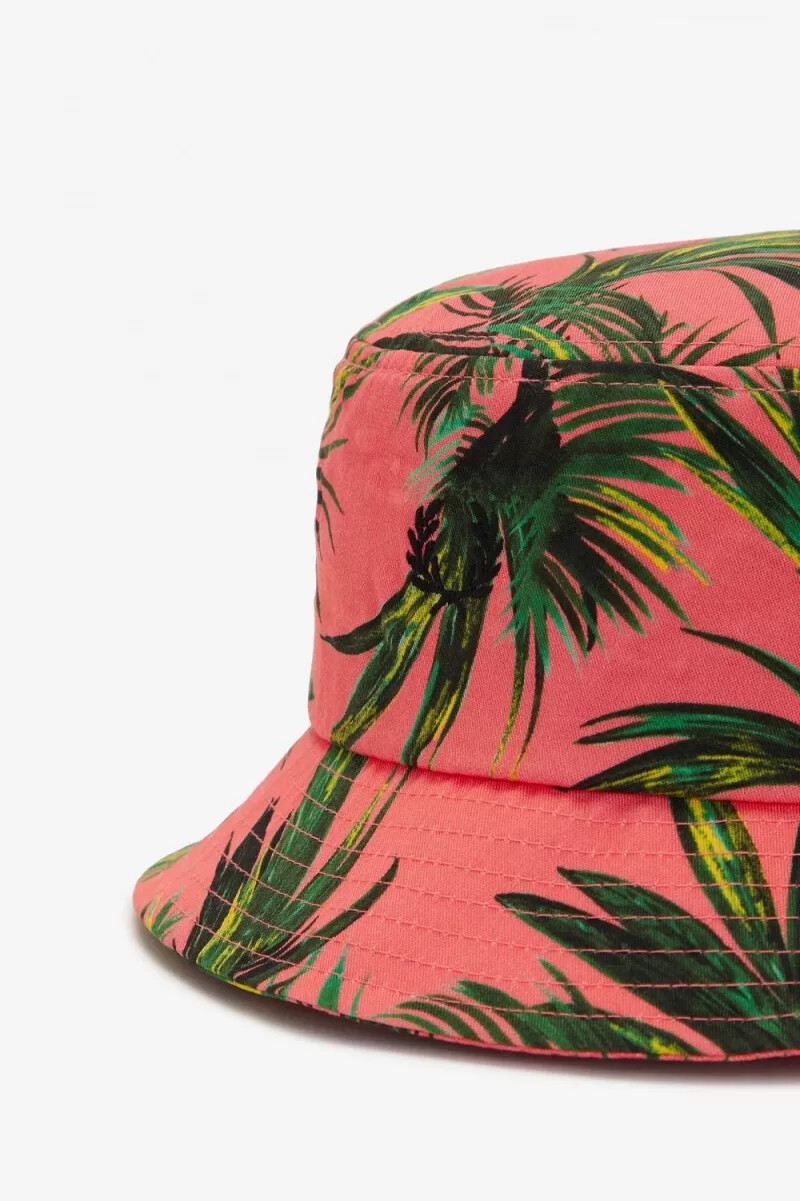 fred perry palm print bucket damkepsar coral heat