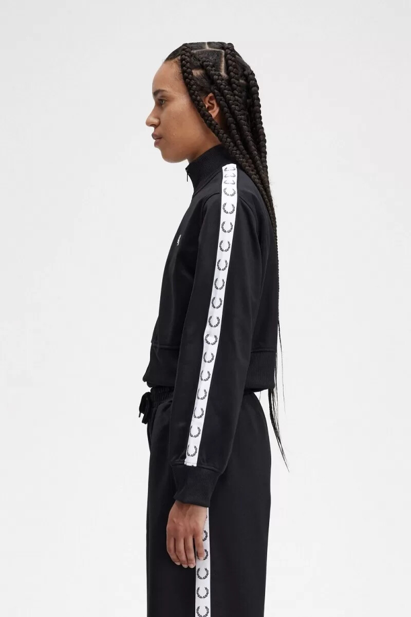 fred perry cropped taped track damjackor svarta