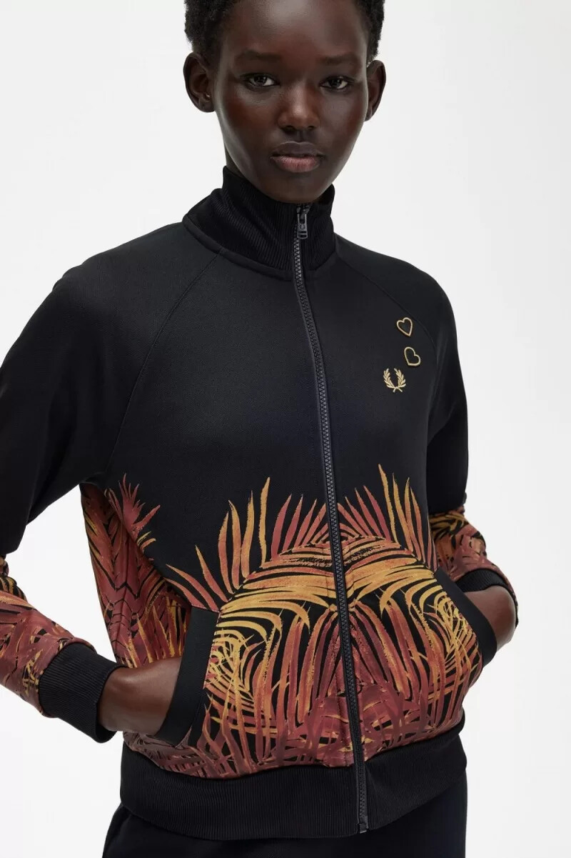 fred perry palm print track damjackor svarta