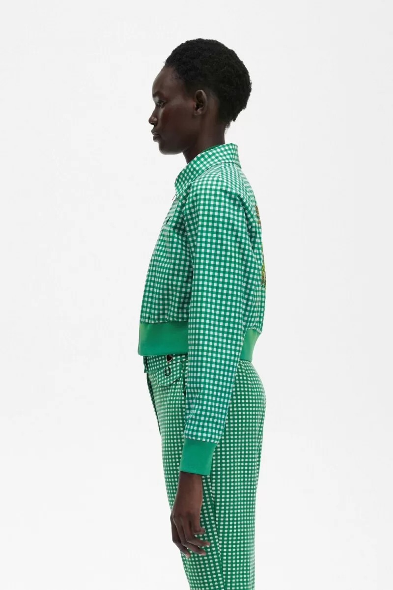 fred perry broderad gingham damjacka grön