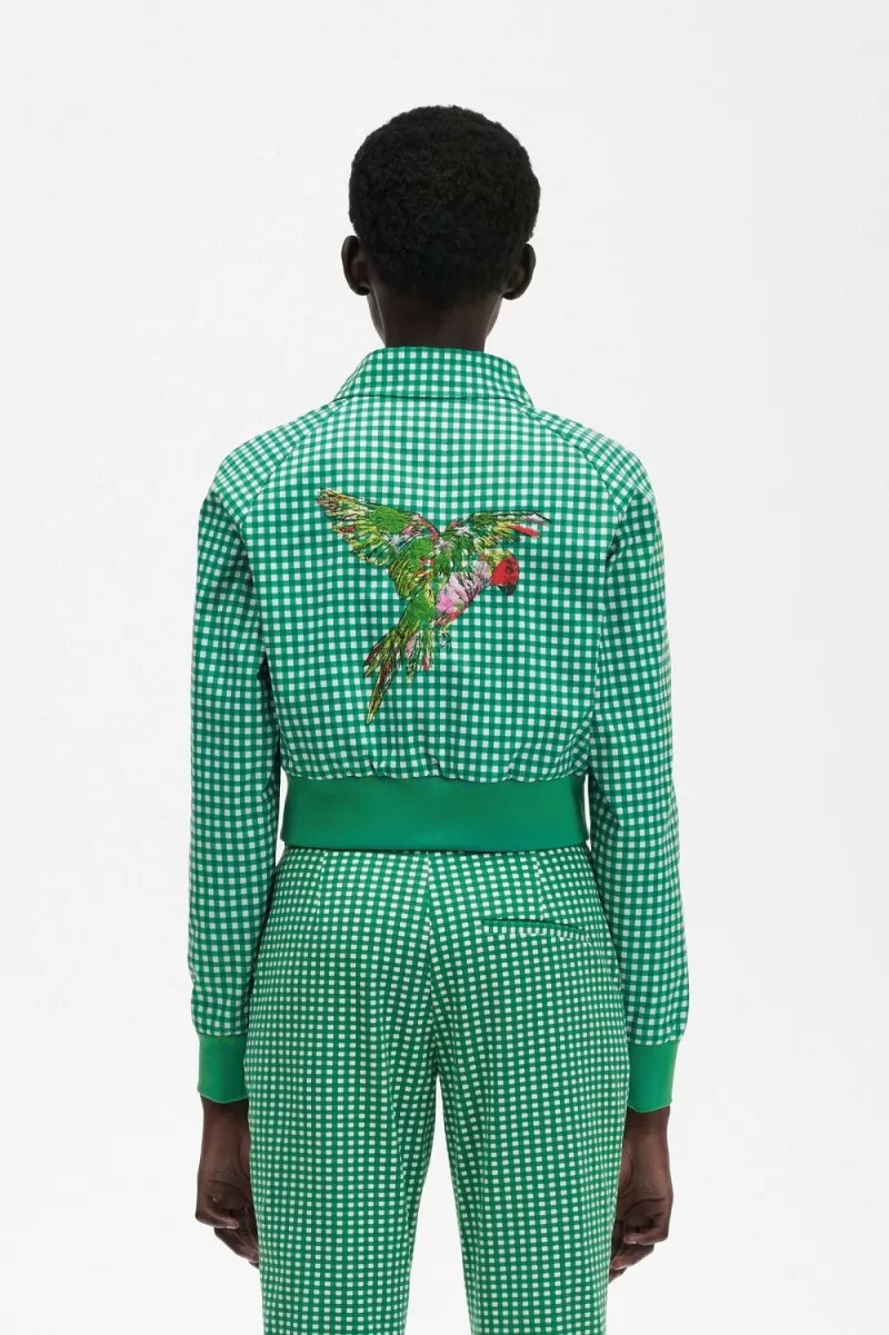 fred perry broderad gingham damjacka grön