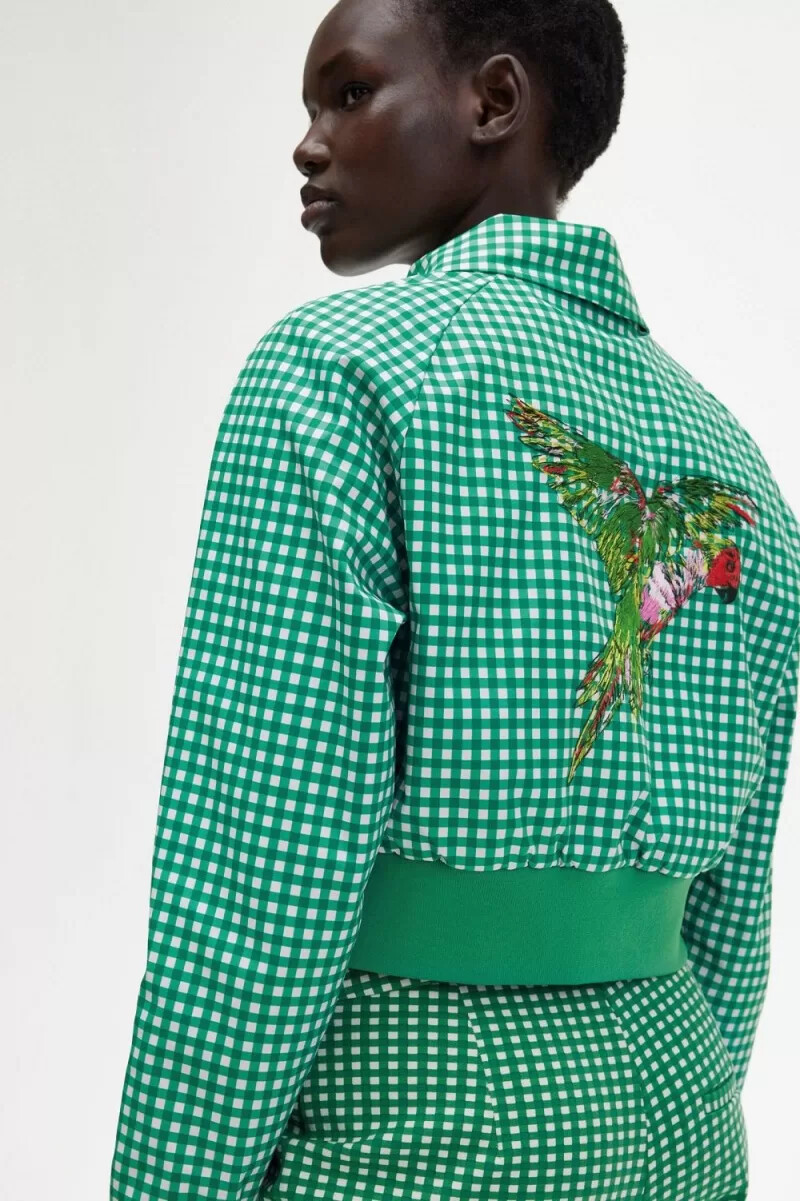 fred perry broderad gingham damjacka grön