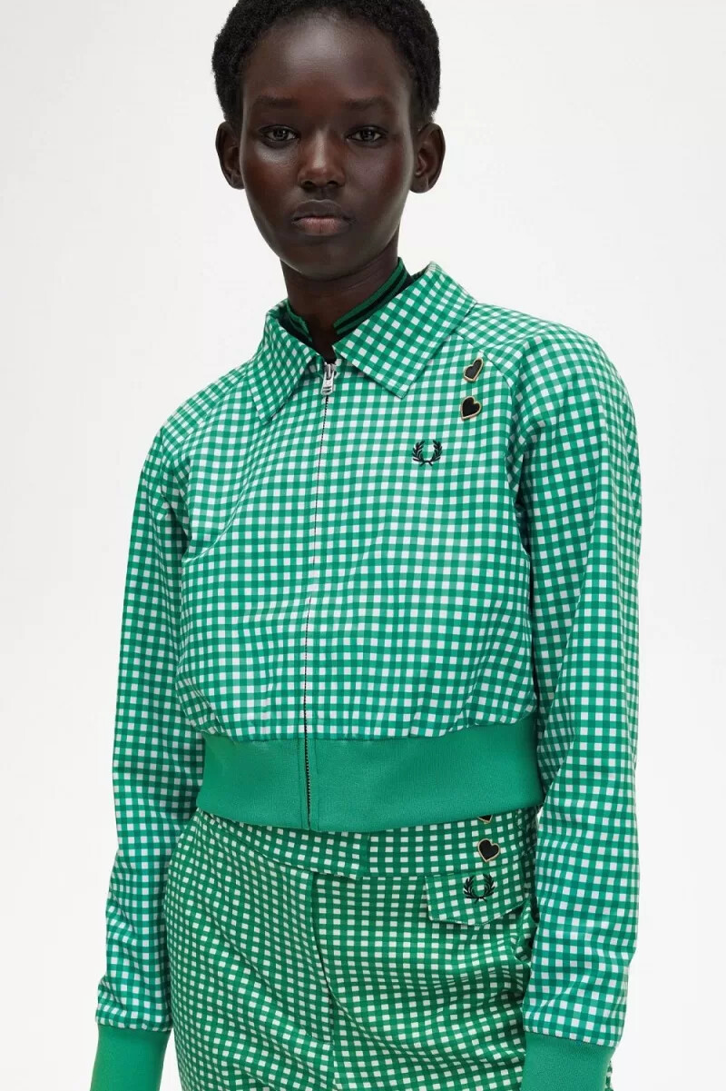 fred perry broderad gingham damjacka grön
