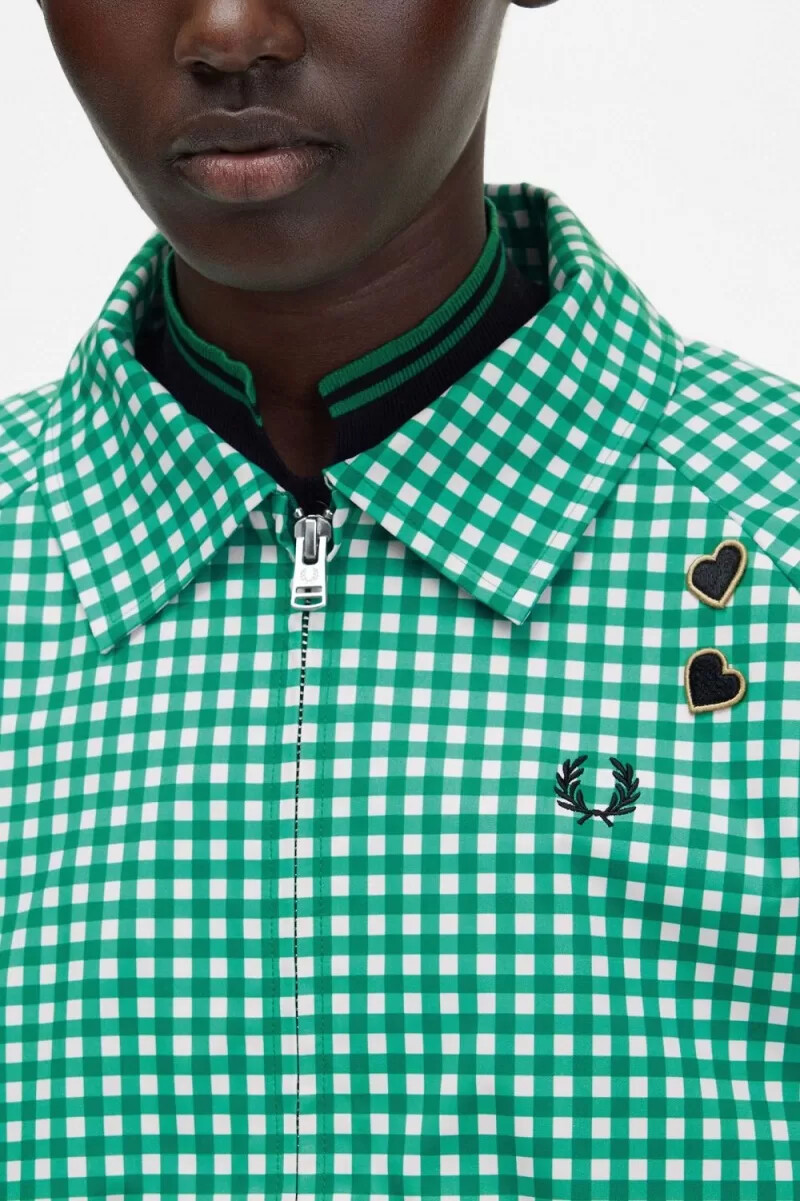 fred perry broderad gingham damjacka grön