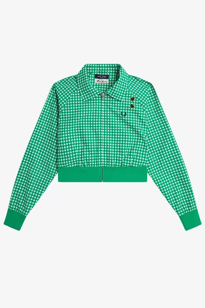 fred perry broderad gingham damjacka grön