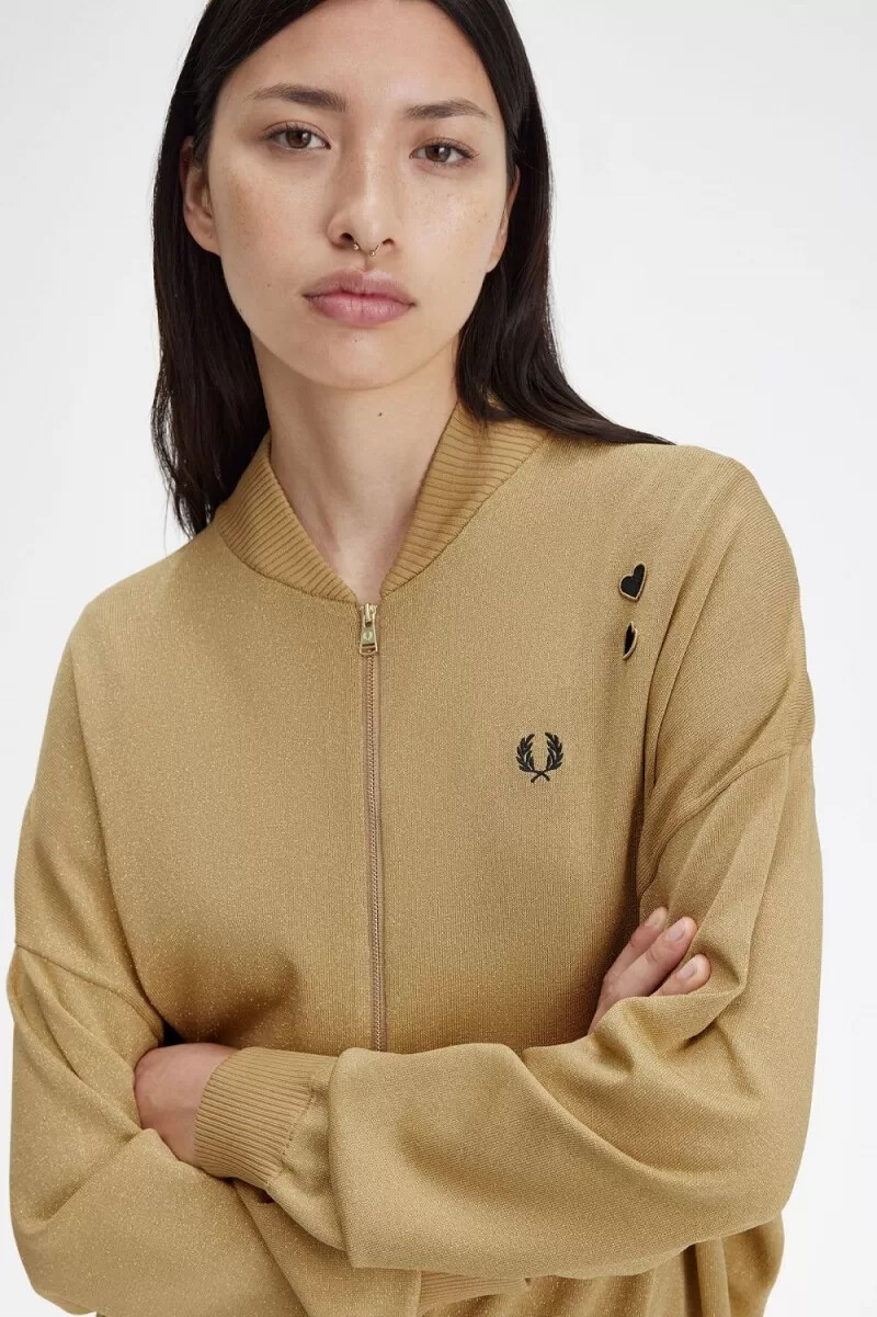 fred perry metallic stickad bomber damjackor 1964 guld