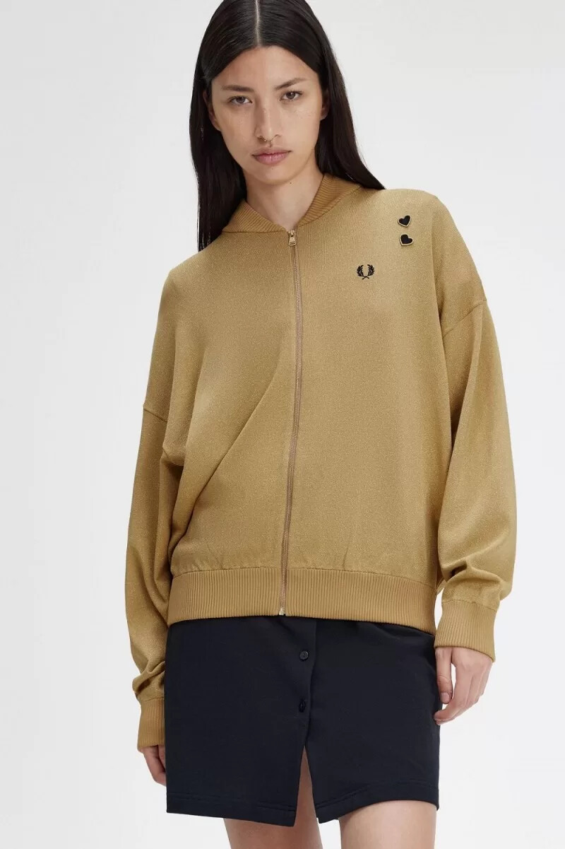 fred perry metallic stickad bomber damjackor 1964 guld