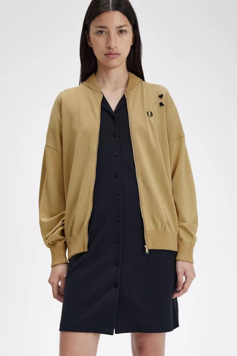 fred perry metallic stickad bomber damjackor 1964 guld