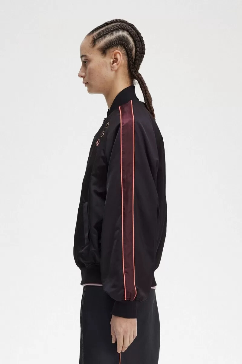 fred perry tryckt foderbomber damjackor svarta