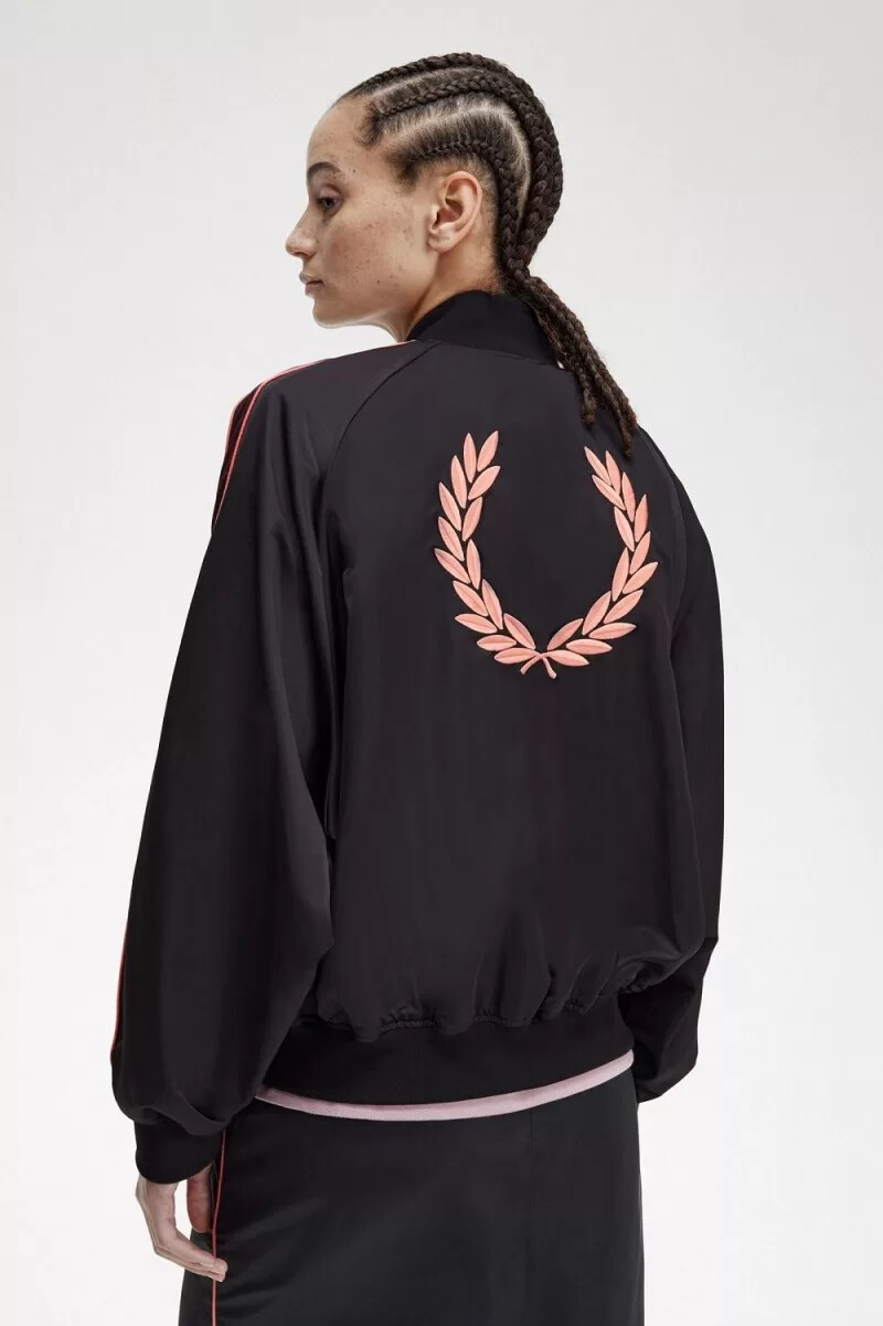 fred perry tryckt foderbomber damjackor svarta