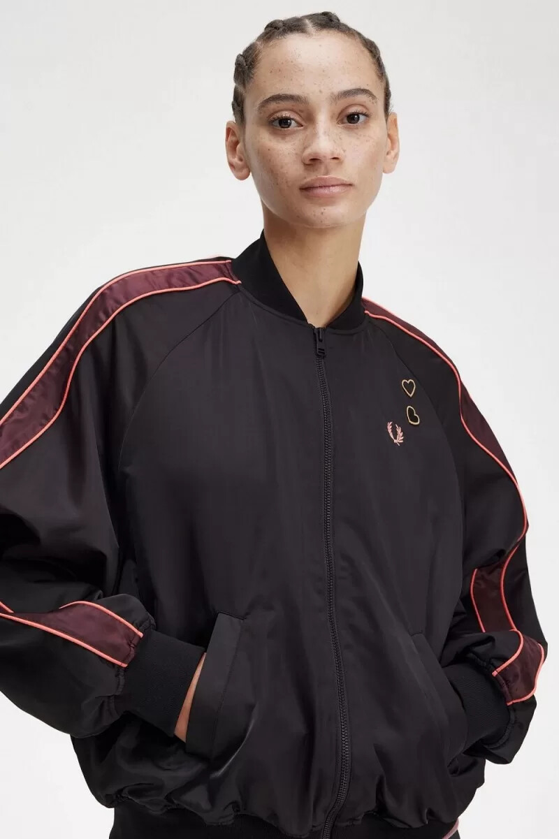 fred perry tryckt foderbomber damjackor svarta