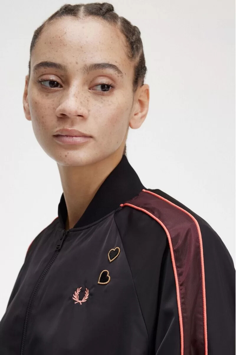 fred perry tryckt foderbomber damjackor svarta
