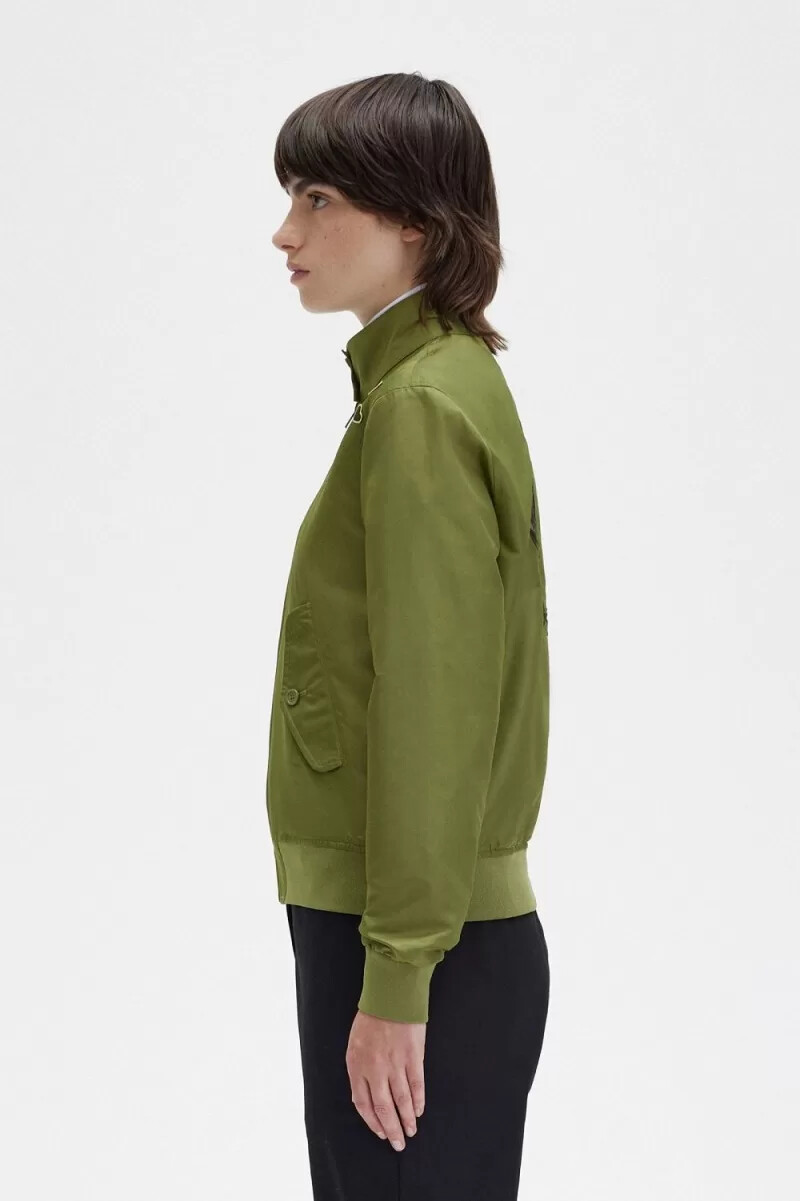 fred perry mönstrad foder zip-through damjackor parka grön