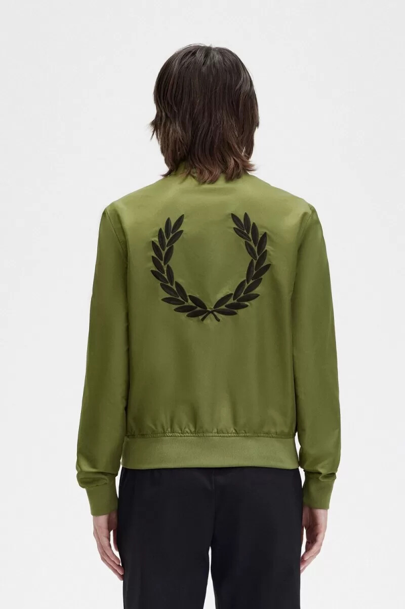 fred perry mönstrad foder zip-through damjackor parka grön
