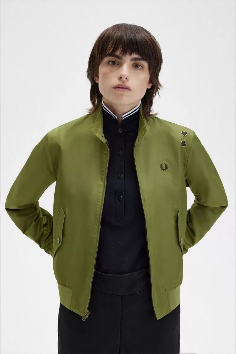 fred perry mönstrad foder zip-through damjackor parka grön