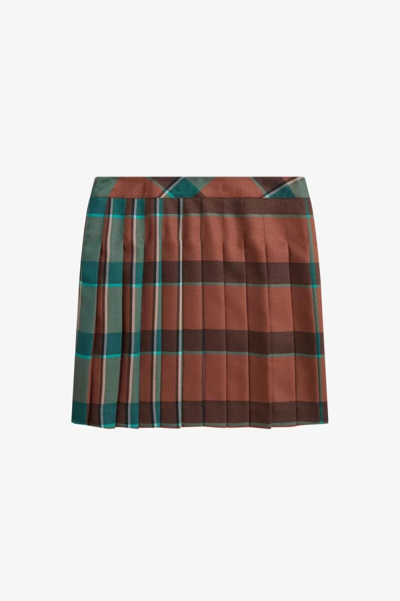 fred perry plisserad tartan damkjolar whiskybrun
