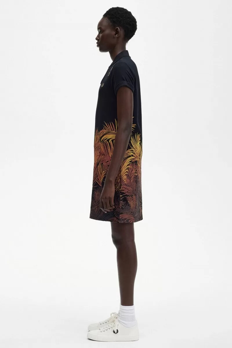 fred perry palm print piqué damklänning svart