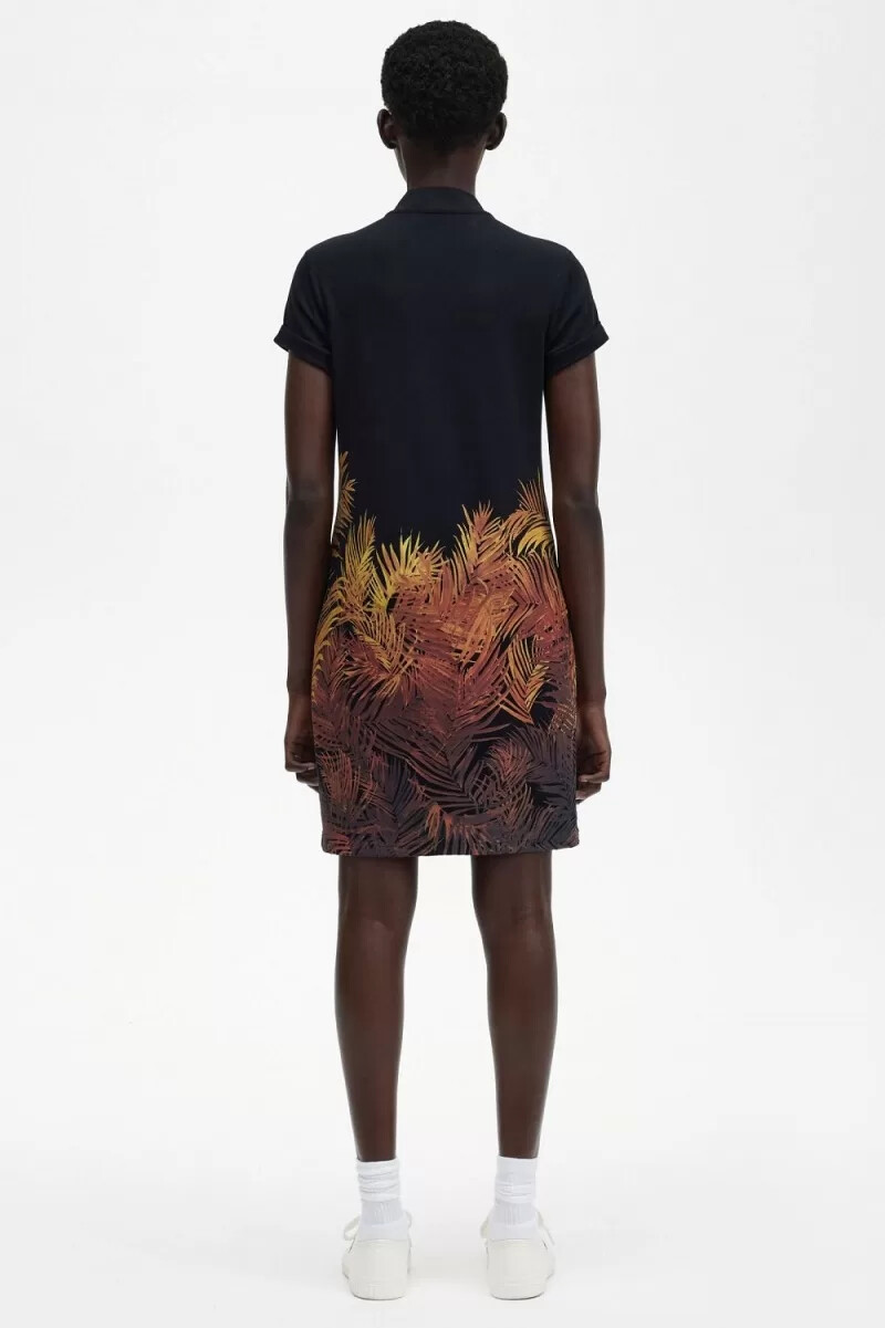 fred perry palm print piqué damklänning svart