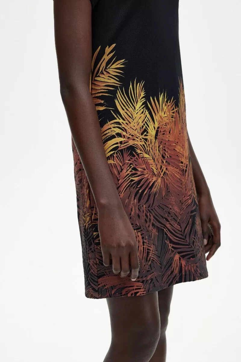 fred perry palm print piqué damklänning svart