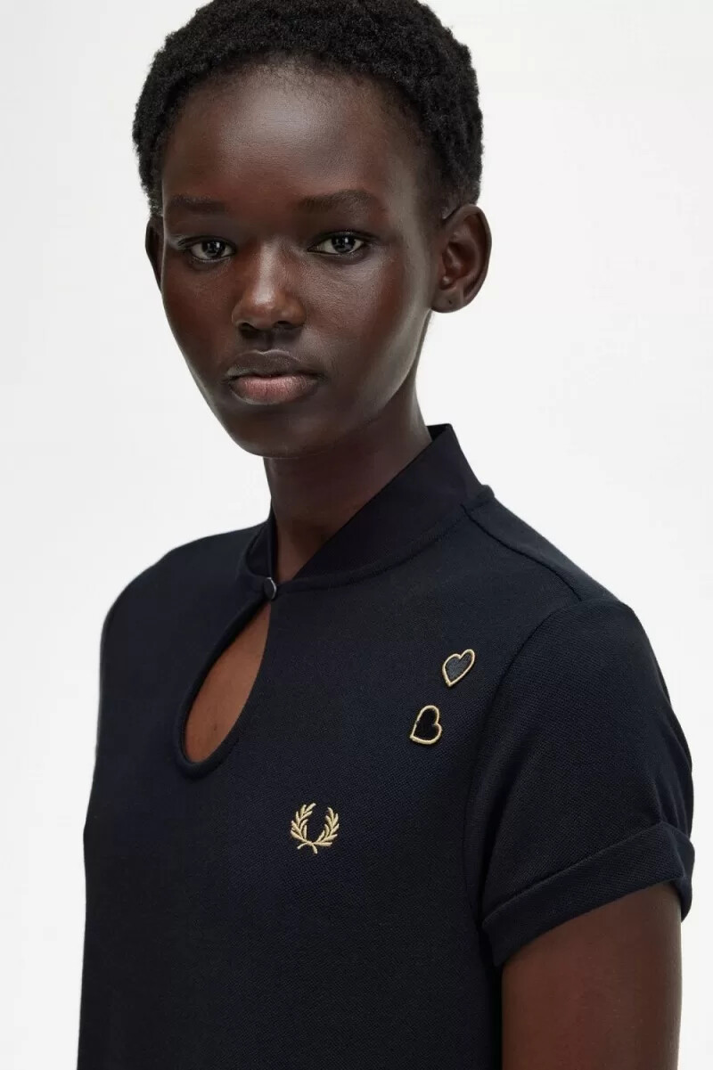 fred perry palm print piqué damklänning svart