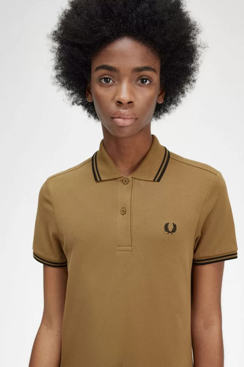 fred perry twin tipped skjorta dam klänning brun