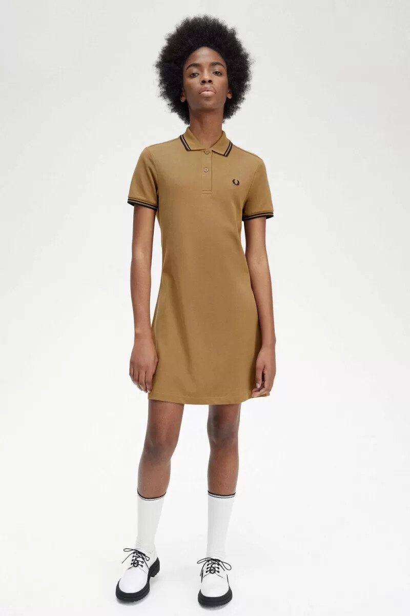 fred perry twin tipped skjorta dam klänning brun