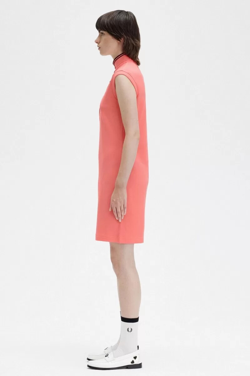 fred perry mönstrad piquéklänning dam coral heat