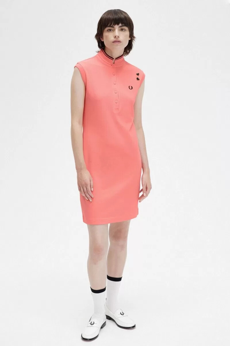 fred perry mönstrad piquéklänning dam coral heat