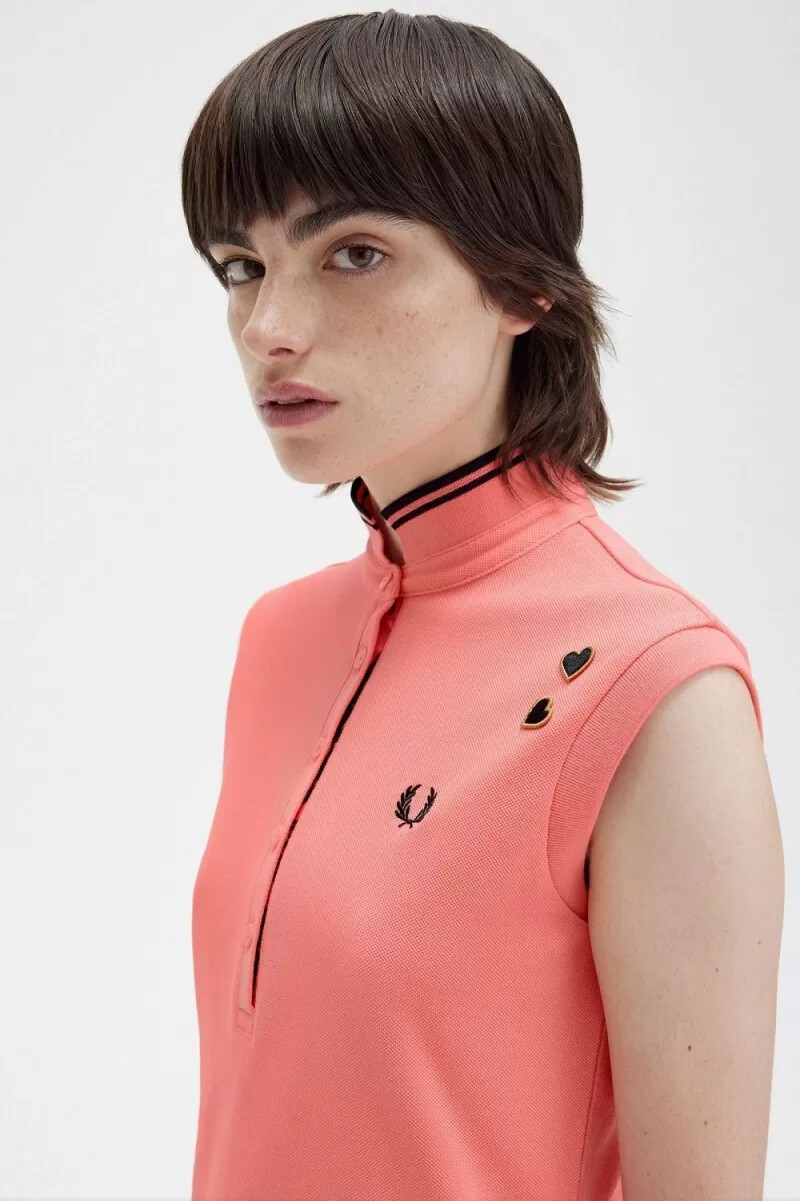 fred perry mönstrad piquéklänning dam coral heat