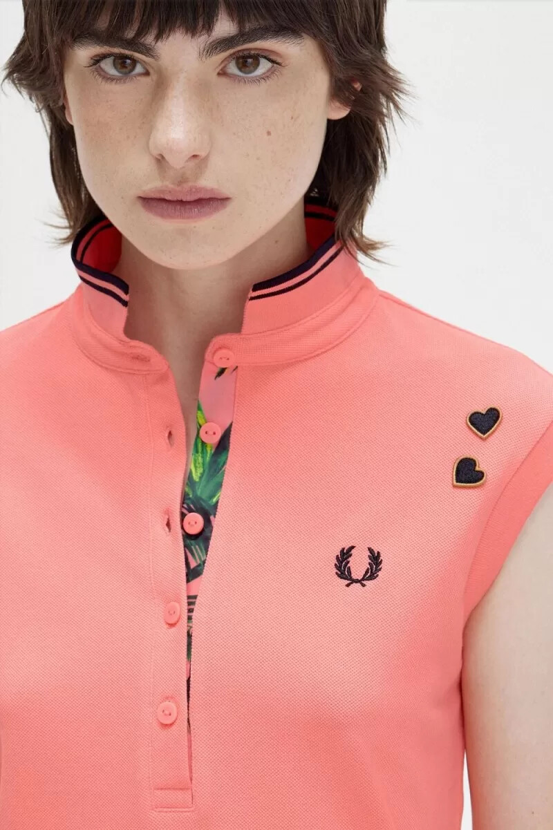 fred perry mönstrad piquéklänning dam coral heat