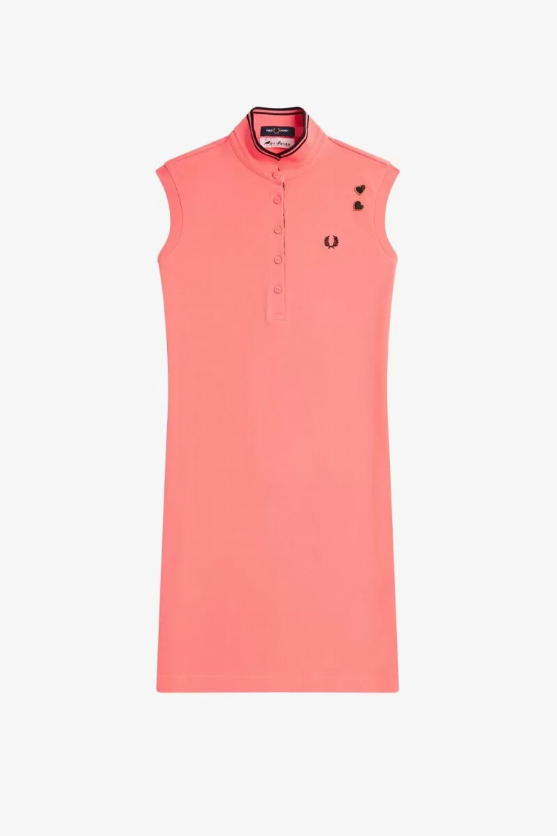 fred perry mönstrad piquéklänning dam coral heat