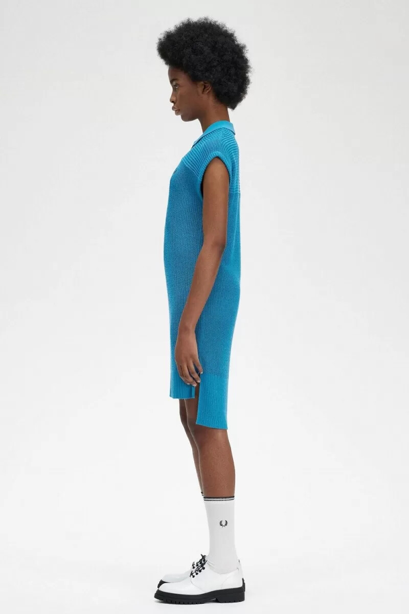 fred perry stickad skjorta damklänning cyberblå