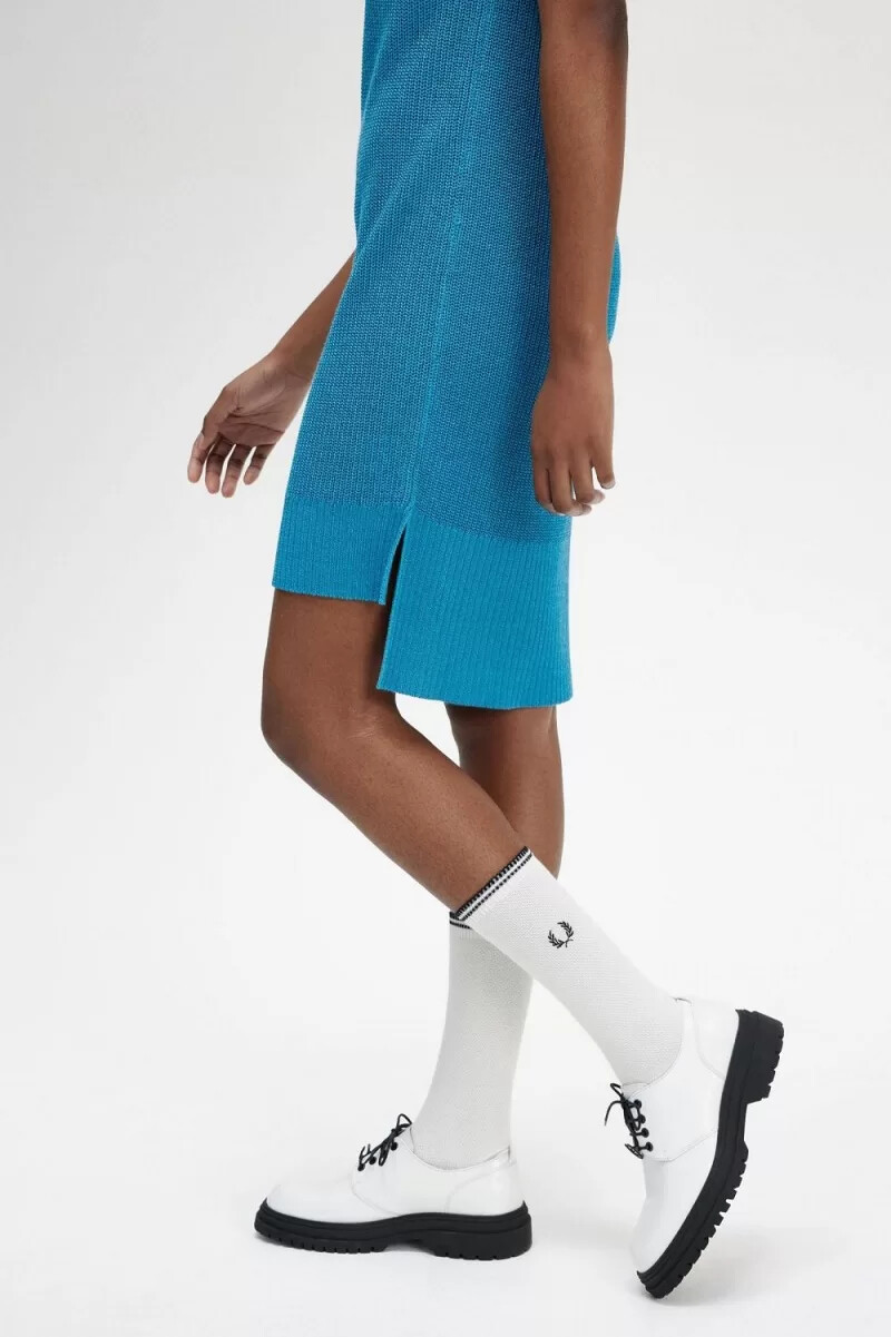 fred perry stickad skjorta damklänning cyberblå