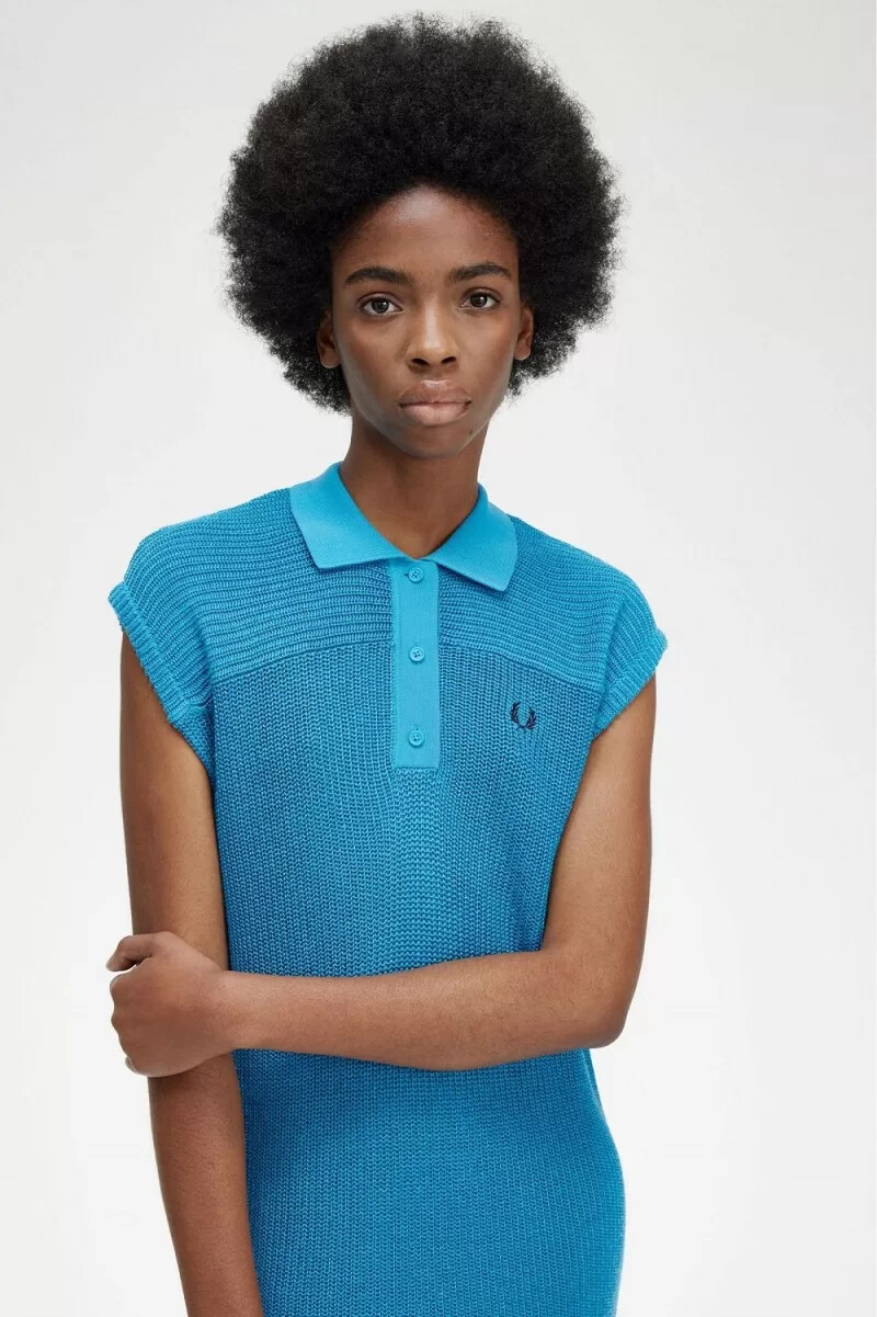 fred perry stickad skjorta damklänning cyberblå