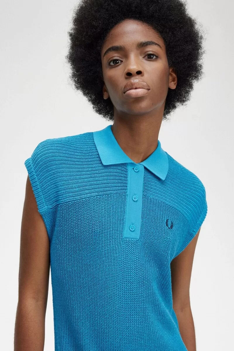 fred perry stickad skjorta damklänning cyberblå