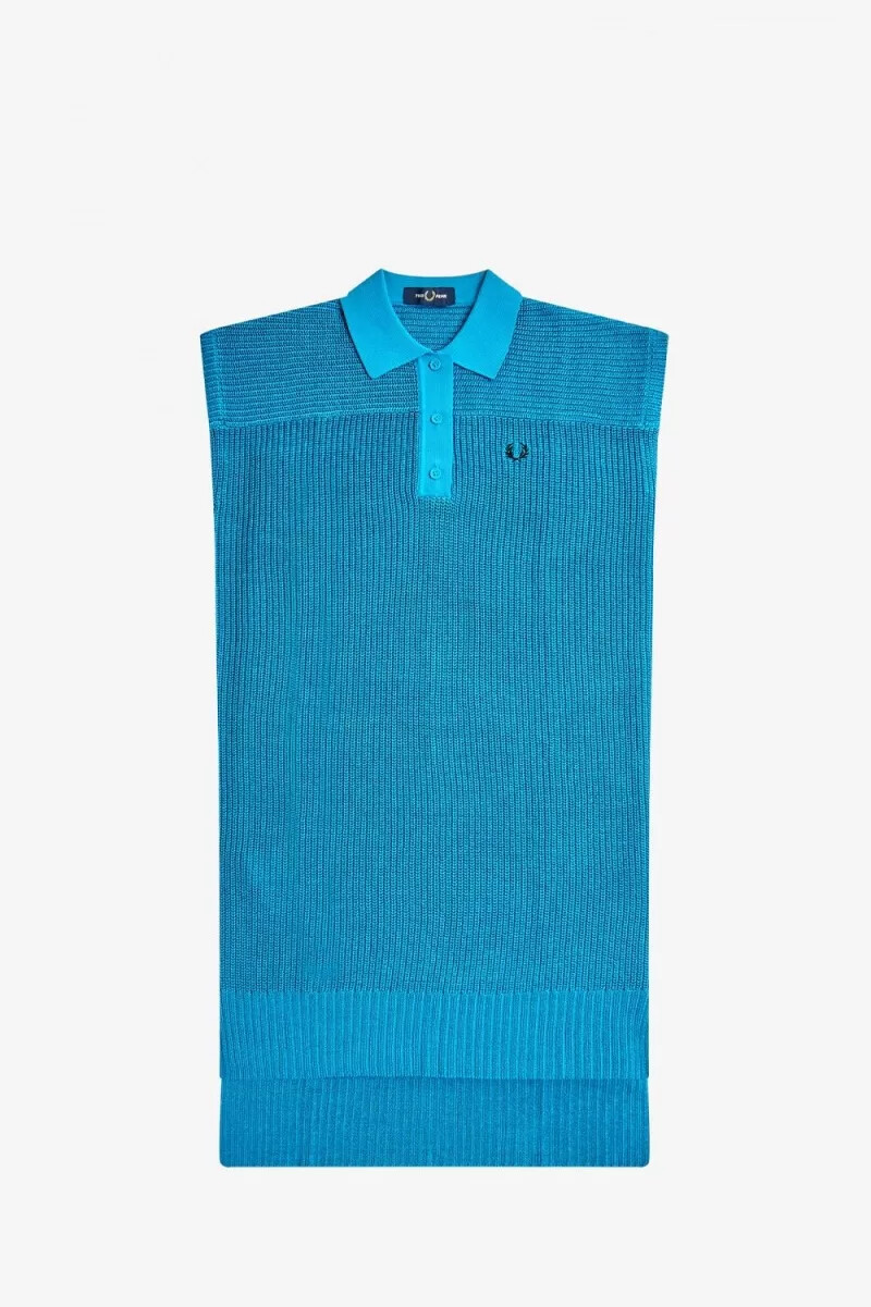 fred perry stickad skjorta damklänning cyberblå