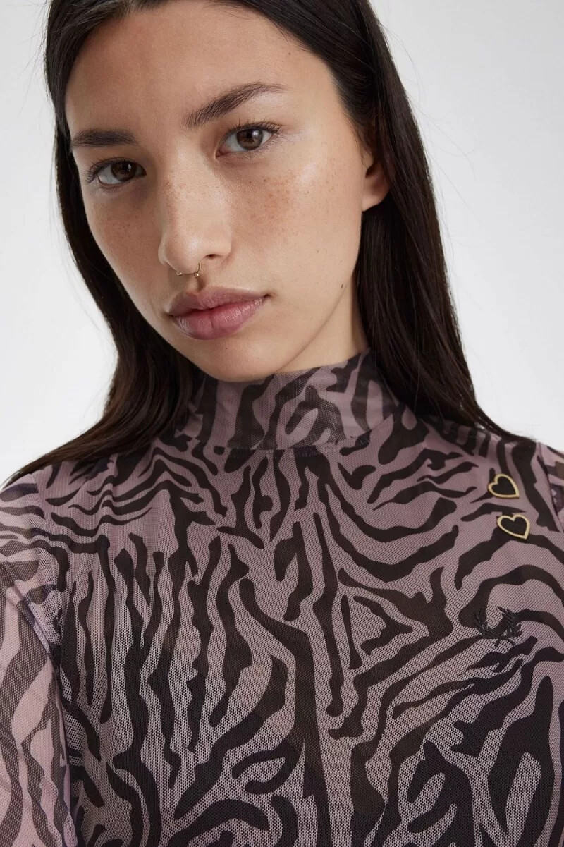 fred perry zebra print mesh damklänning dusty rose pink