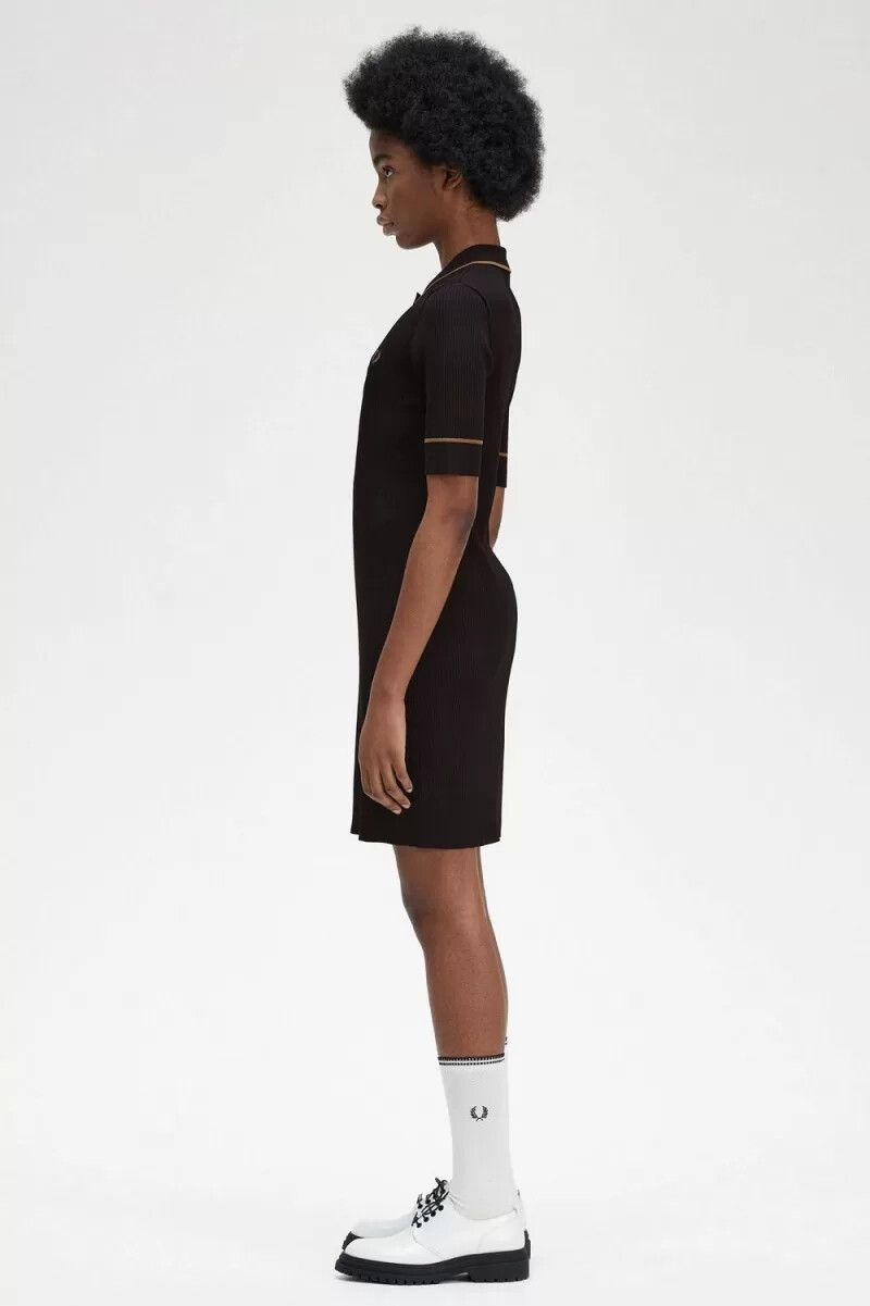 fred perry ribbad stickad skjorta damklänning svart