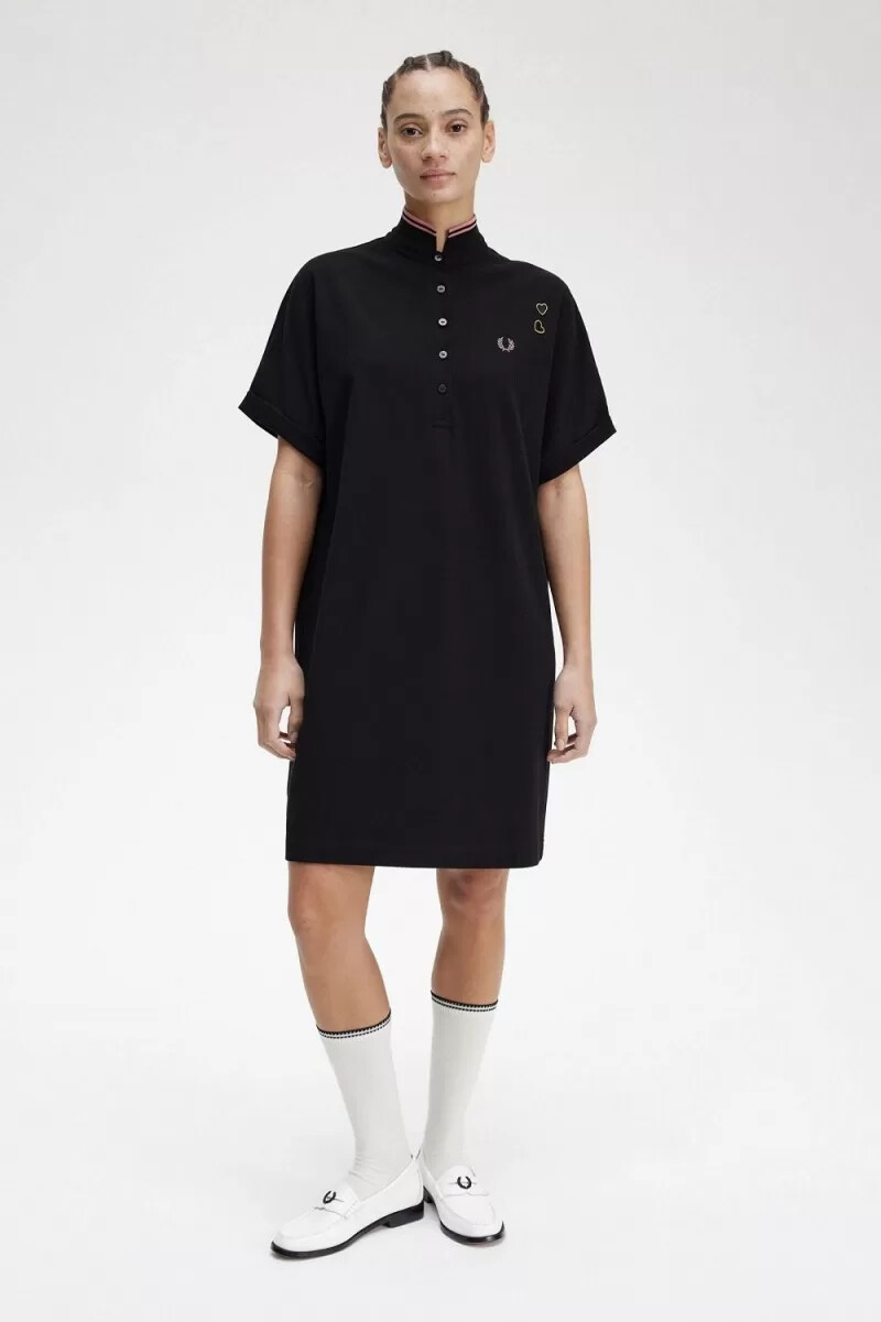 fred perry tipped pique skjorta damklänning svart