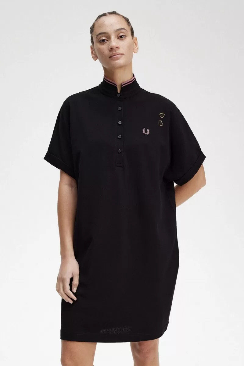 fred perry tipped pique skjorta damklänning svart