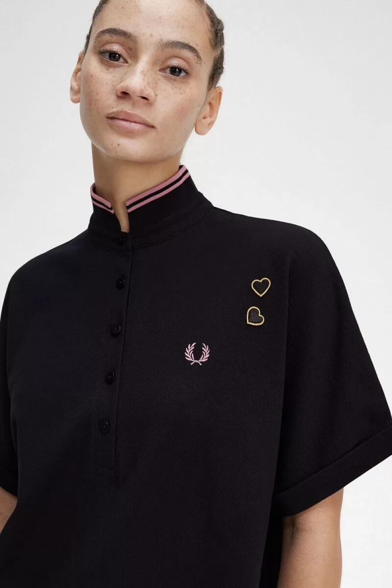 fred perry tipped pique skjorta damklänning svart
