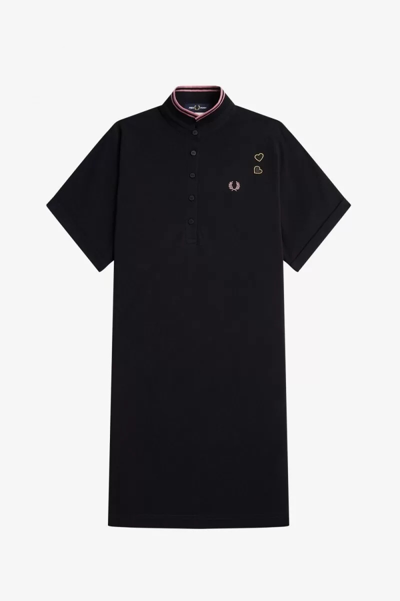 fred perry tipped pique skjorta damklänning svart