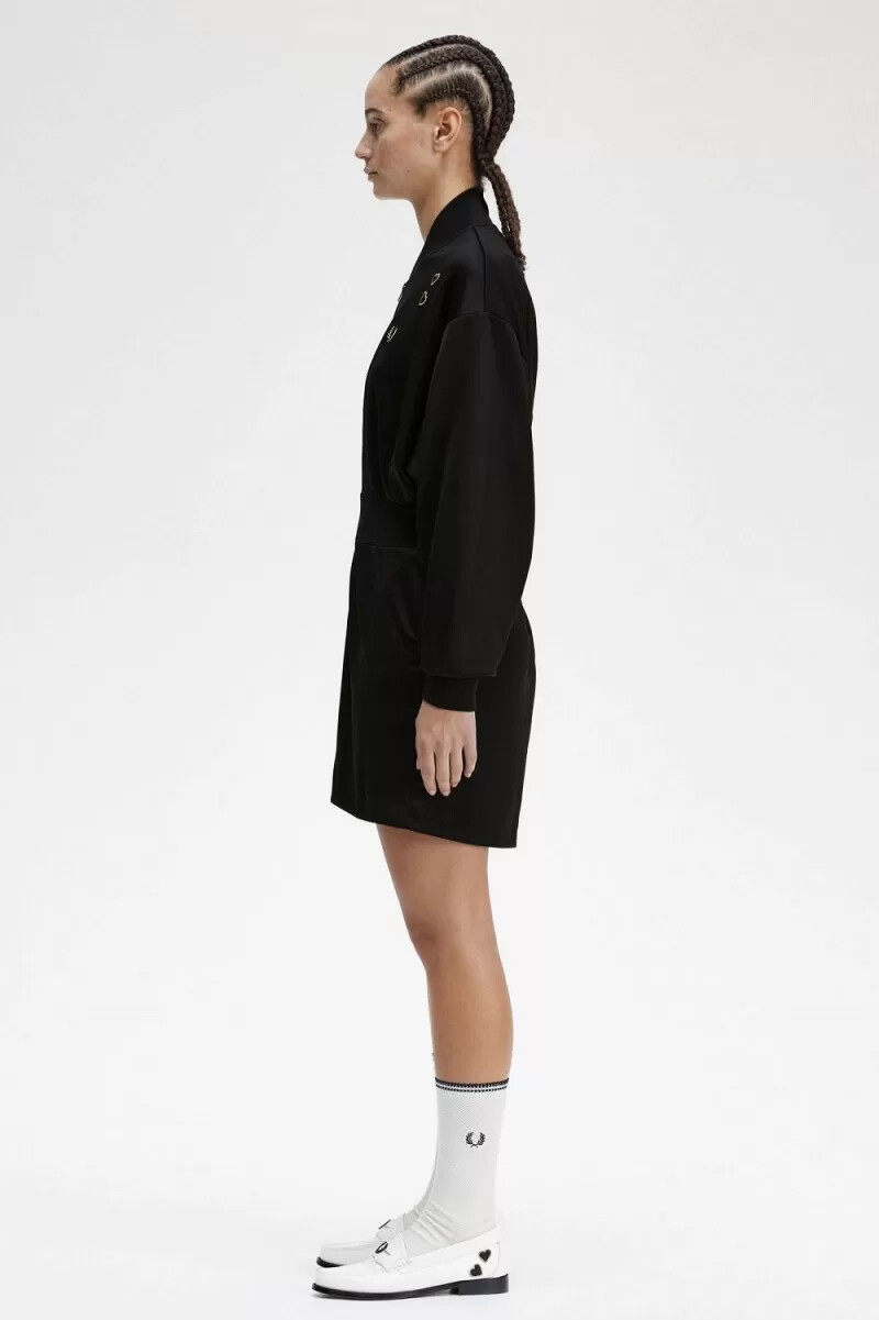 fred perry zip-through playsuit damklänning svart
