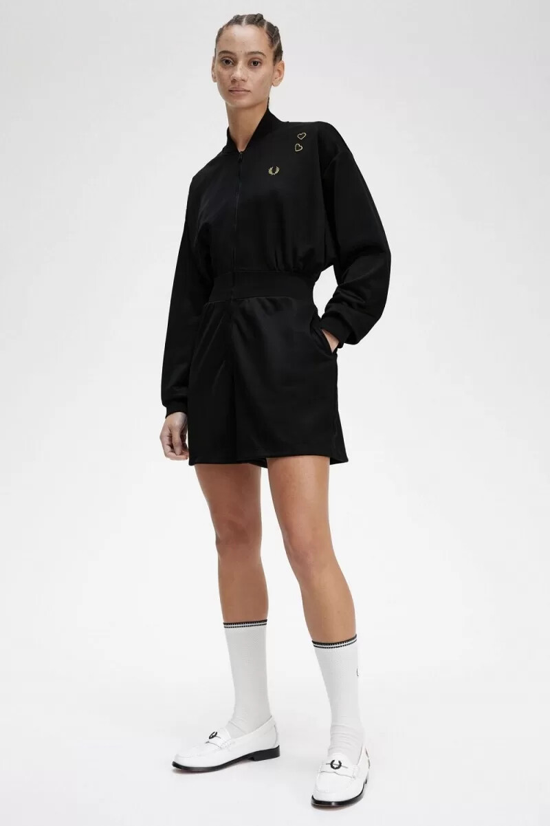 fred perry zip-through playsuit damklänning svart