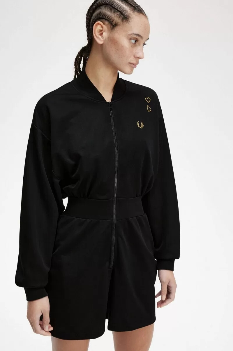 fred perry zip-through playsuit damklänning svart