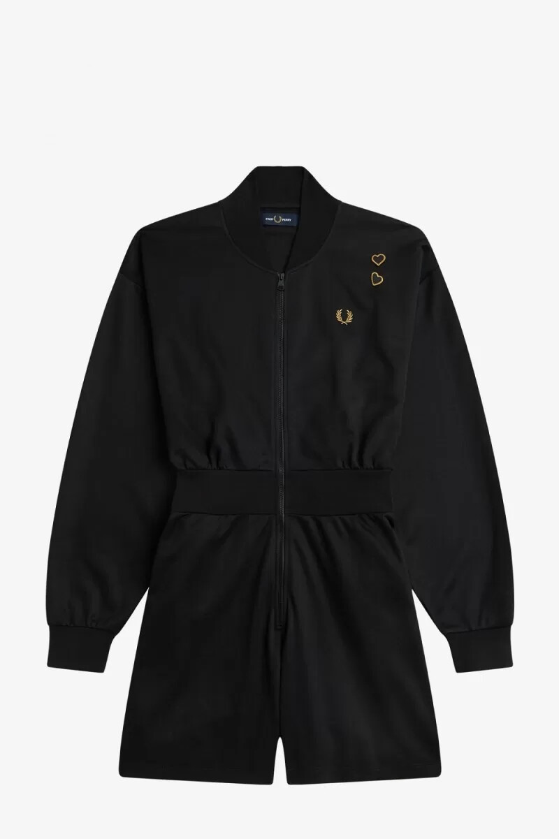 fred perry zip-through playsuit damklänning svart