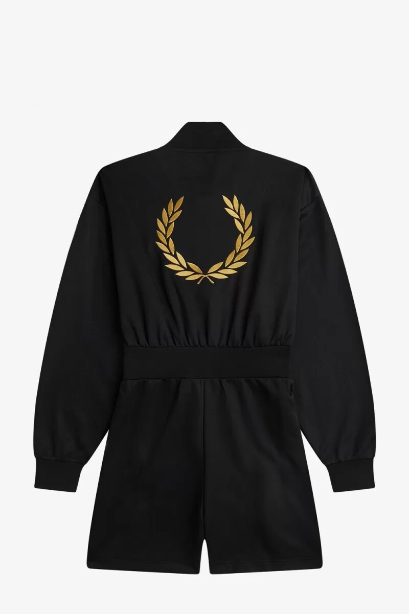 fred perry zip-through playsuit damklänning svart